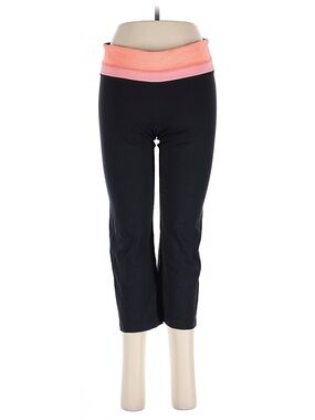 Black Yoga Capris with Pink Coral Fold-Over Waistband